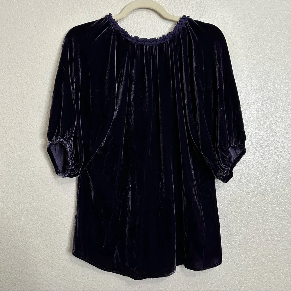 Sundance Silk Blend Velvet Deep Purple Balloon Sleeves Tunic Top, Sz Medium